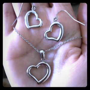 Silver heart necklace and earrings set, like new